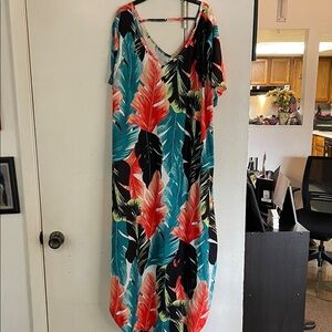 Kancystore Tropical Print V-Neck Maxi Dress 3XL
